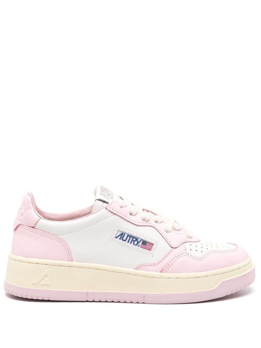 Autry Sneakers Medalist Low In Pelle Bicolore Bianco E Rosa In Pink