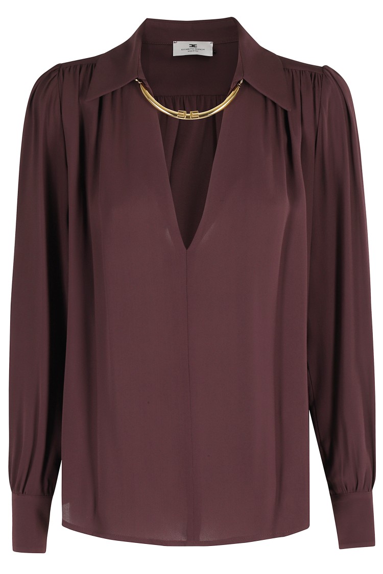 Elisabetta Franchi Logo Metal Detail Collar Shirt In Burgundy