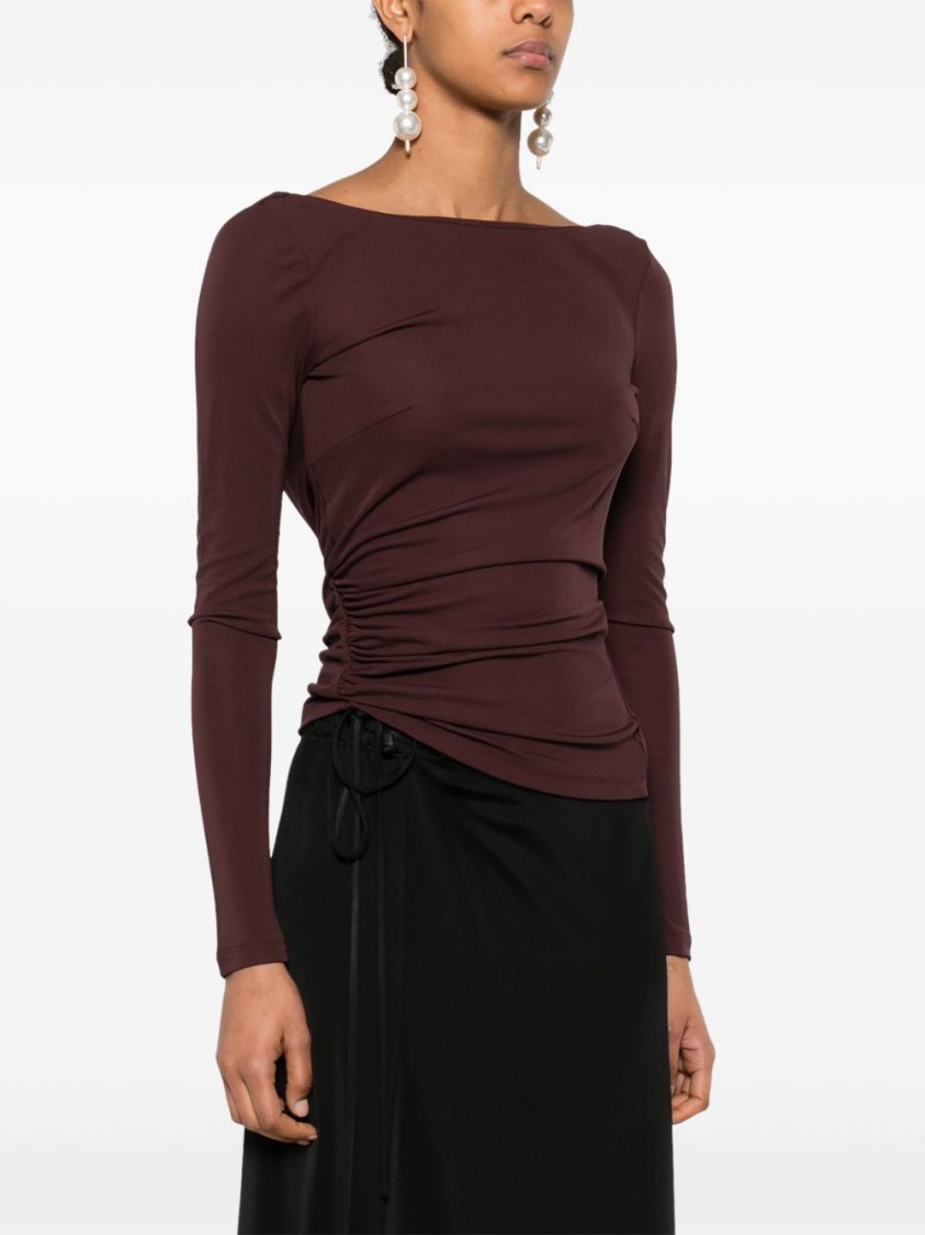Elisabetta Franchi Brown T-shirt With Boat Neck Thin Straps In Black