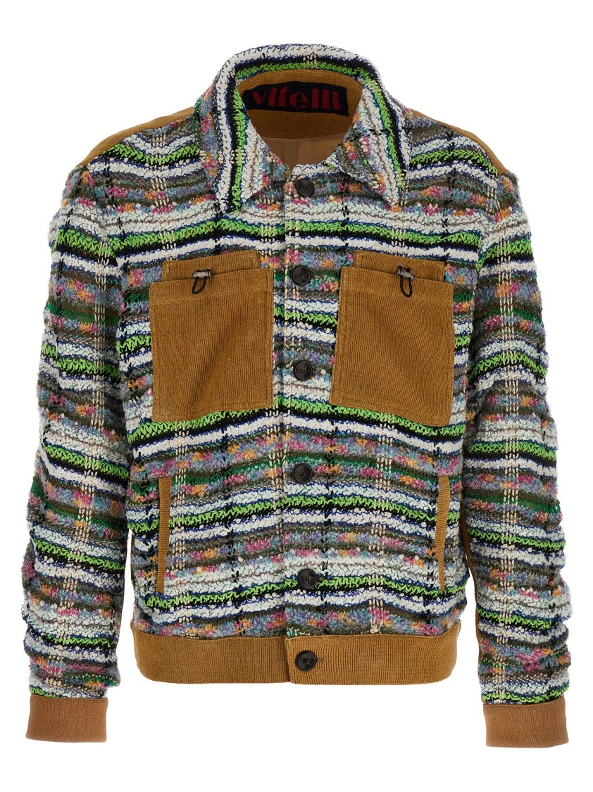 Vitelli Textured Ribbed Hem Jacket With Chest Pockets In Gray