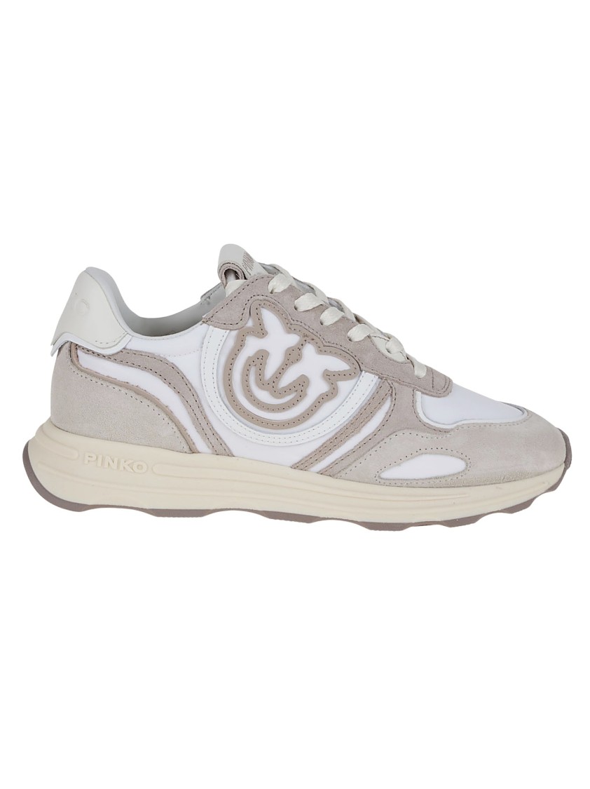Shop Pinko White Leather Sneakers With Suede In Grey