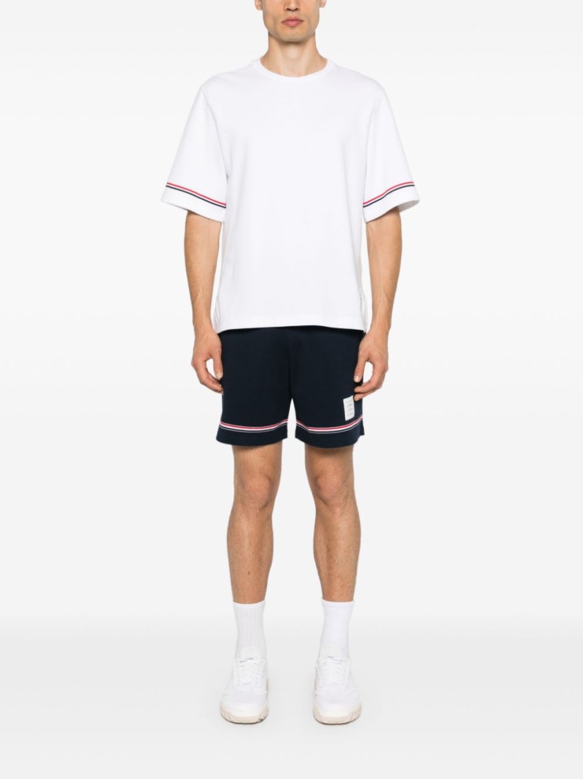 Thom Browne White Crewneck T-shirt With Rwb Detail On Neck And Sleeve In White