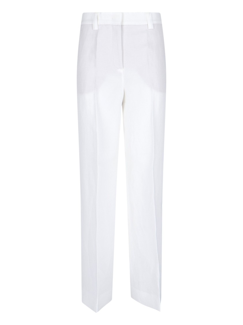 Incotex High-waisted White Linen Blend Straight-leg Pants