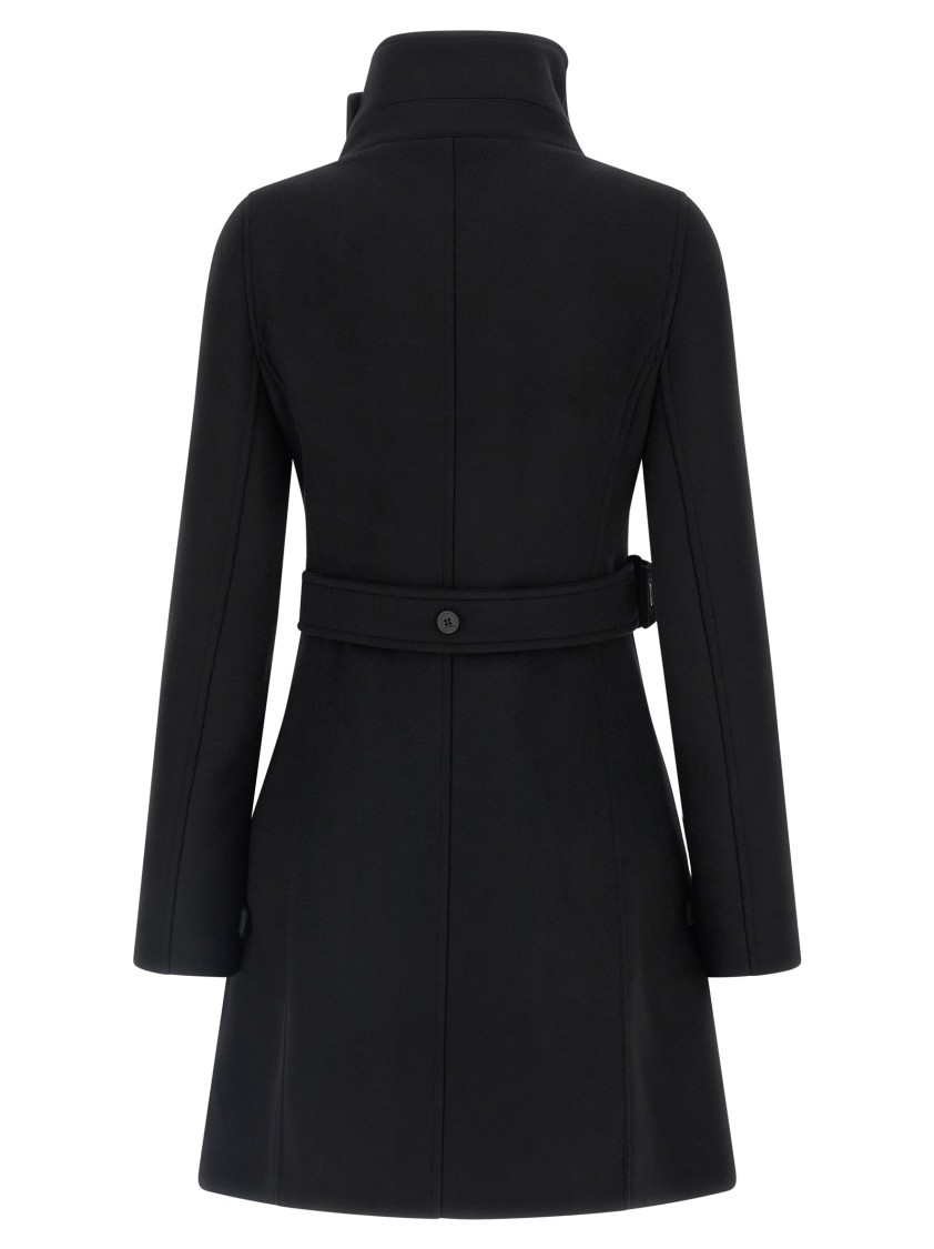 Courrèges Belted Waist High Collar Coat In Black
