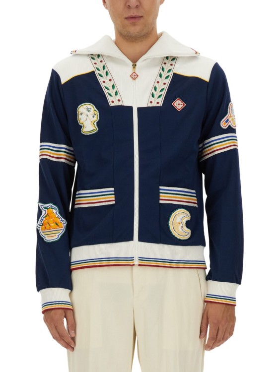 Casablanca Navy Zip Sweatshirt With Embroidered Patches Casablanca Navy Zip Sweatshirt With Embroidered Patches