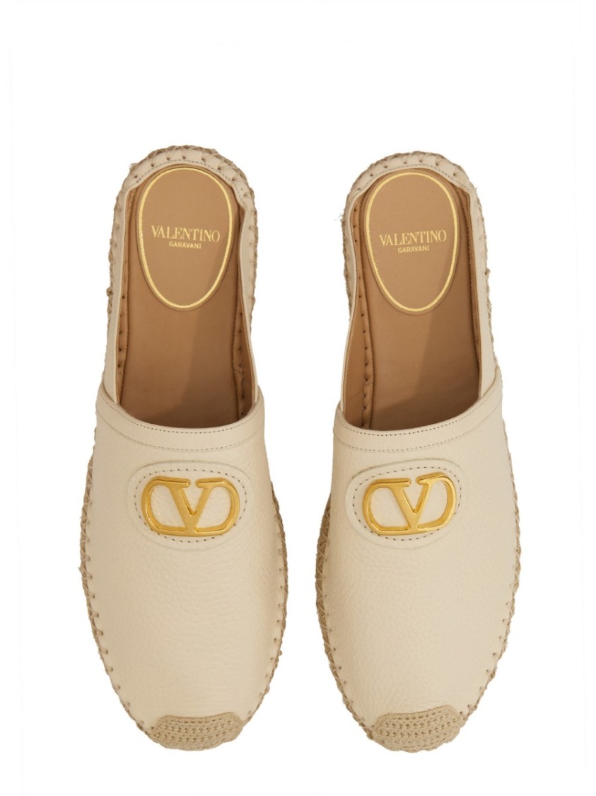 Valentino Vlogo Grainy Leather Mule Espadrille