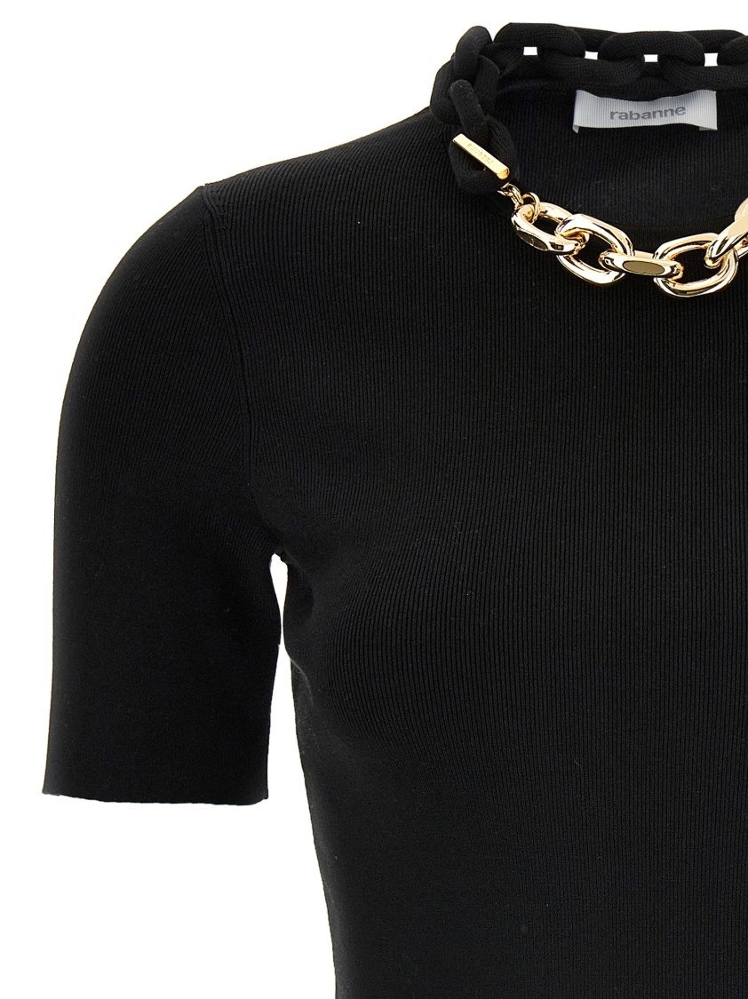 Rabanne Micro Ribbed T-shirt With Chain Detail In Black