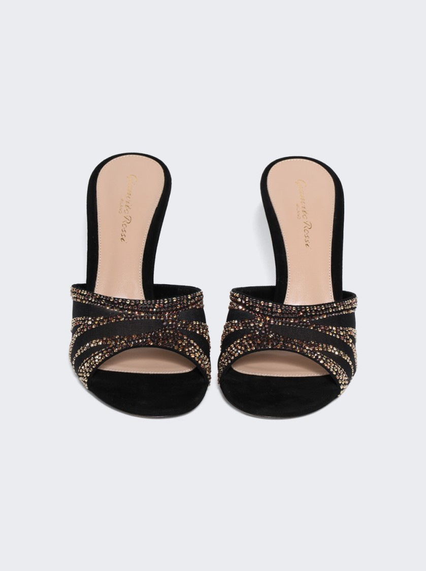 Gianvito Rossi Camoscio Mesh Crystal And Suede Wedge Sandals