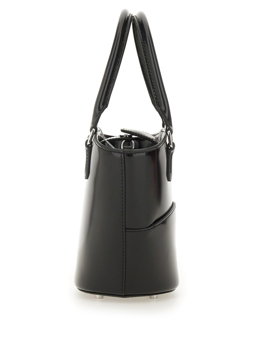 Self-portrait Structured Black Leather Tote With Detachable Charm In Black