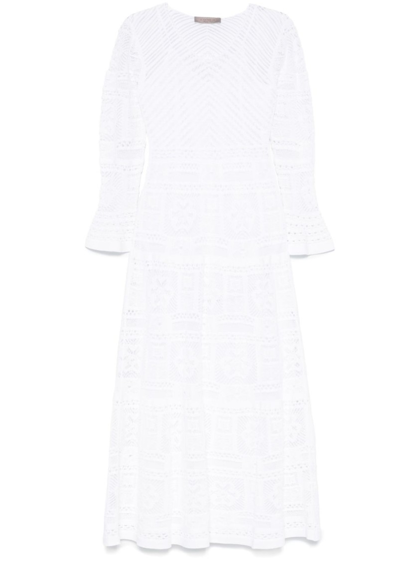 D Exterior Dexterior Long Flowing Dress With Textured Patterns In White