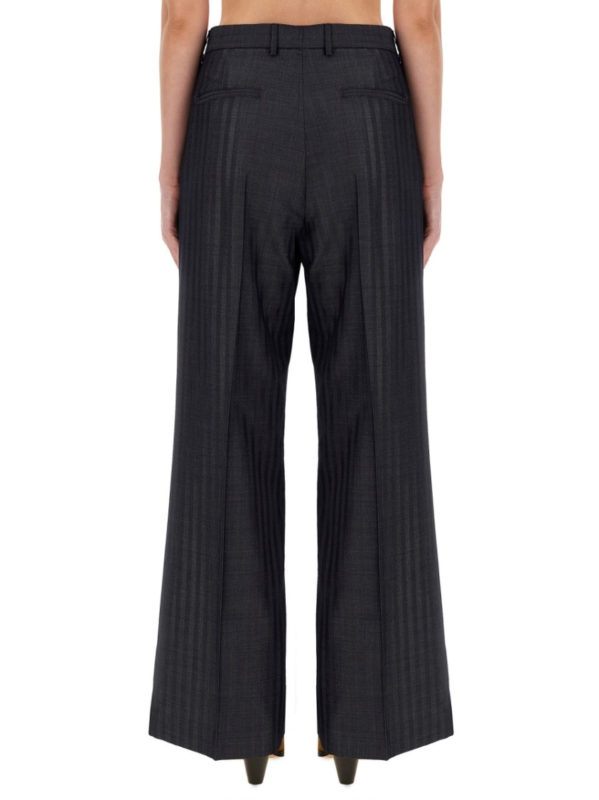 Etro Grey Wide Pants With Concealed Closure In Wool Blend Woman In Grey