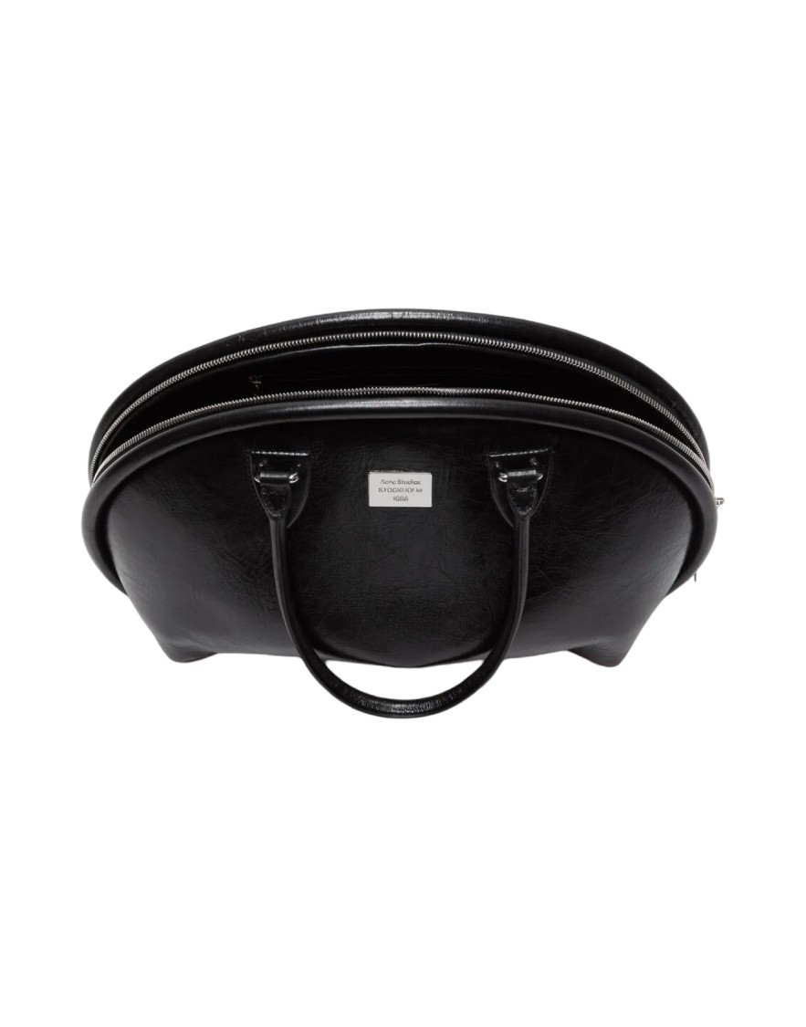 Acne Studios Black Leather Bowl-shaped Handbag With Secure Closure In Black