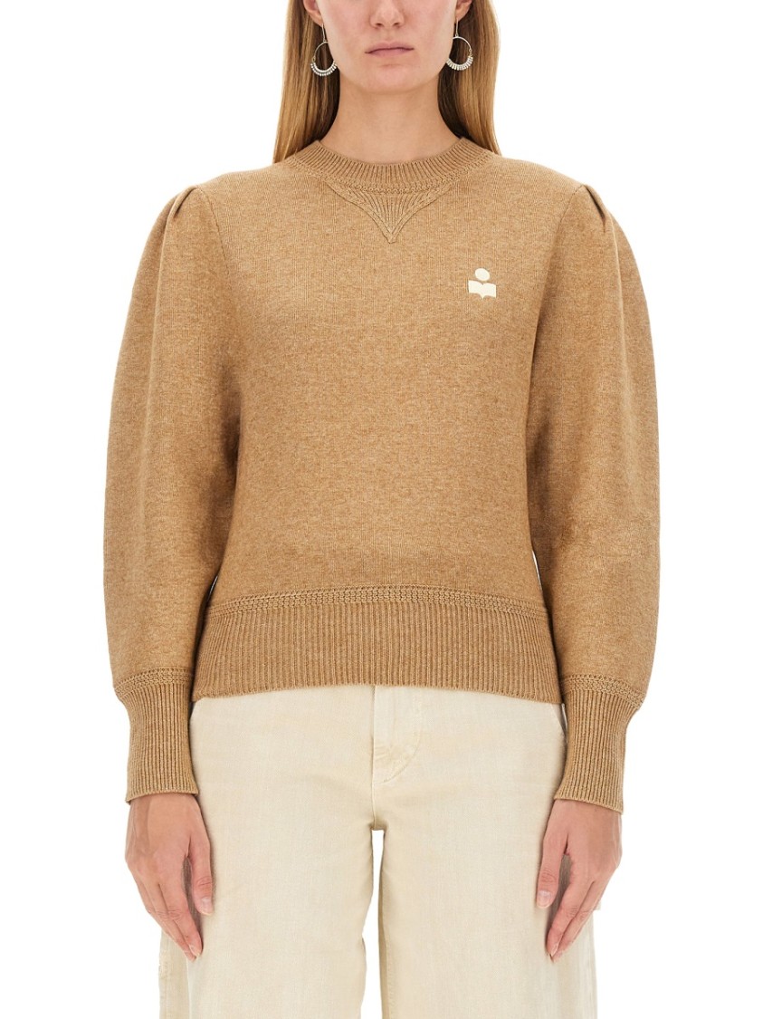 Isabel Marant Étoile Cropped Sweater With Voluminous Puff Sleeves In Neutral