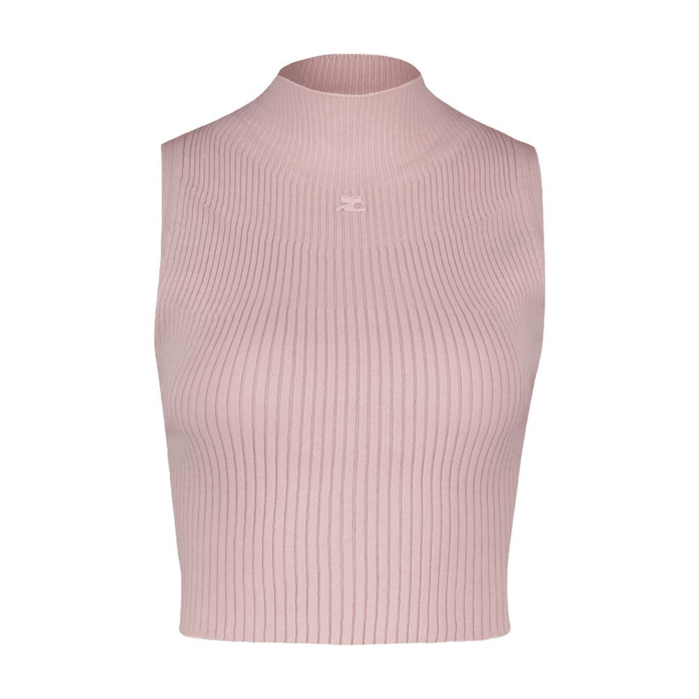 Shop Courrèges Mockneck T-shirt - Cotton - Pink