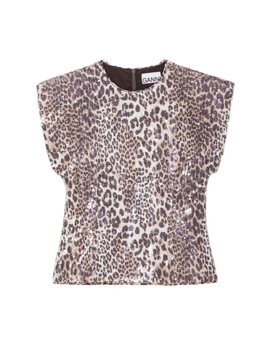 Ganni Leopard Blouse With Sequins In Animal Print