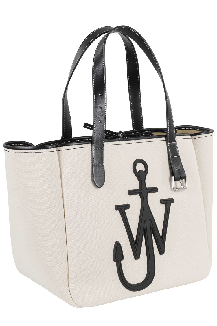 Jw Anderson White Shopper With Jw Logo On The Front In Canvas And Leather Woman In Neutrals