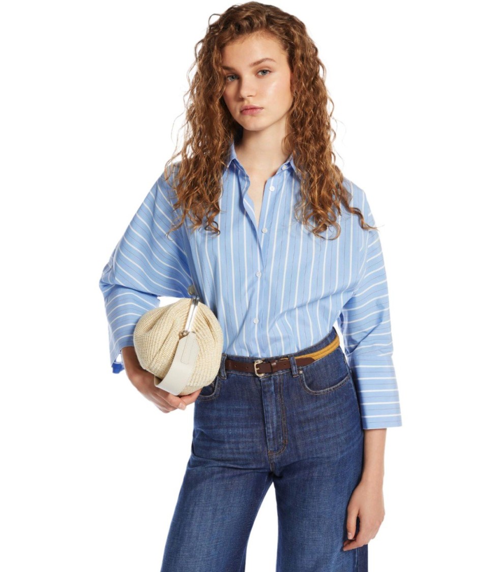 Max Mara Hudson Light Blue Striped Shirt In Blue
