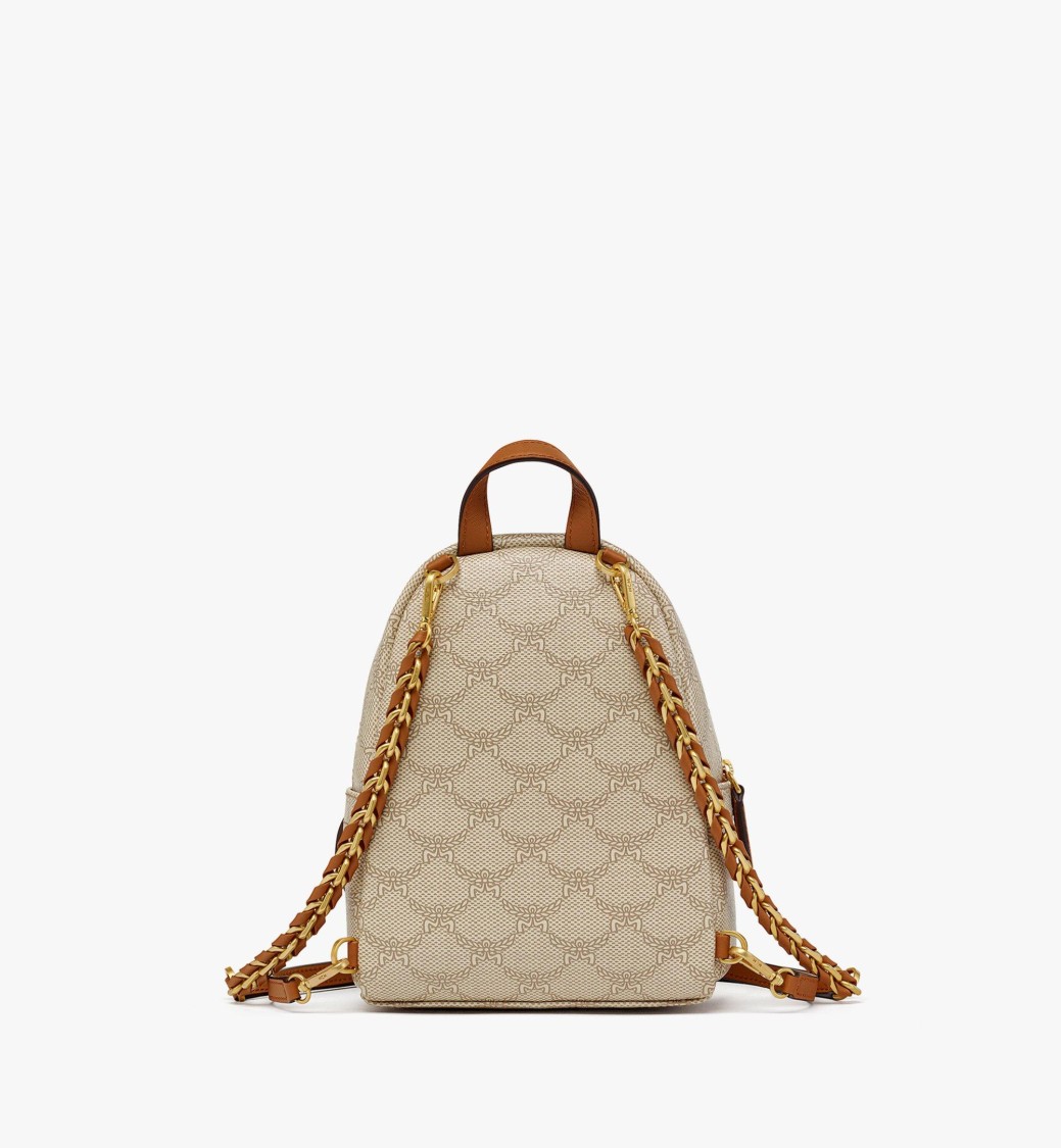 Mcm Compact Lauretos Monogram Backpack In Neutral
