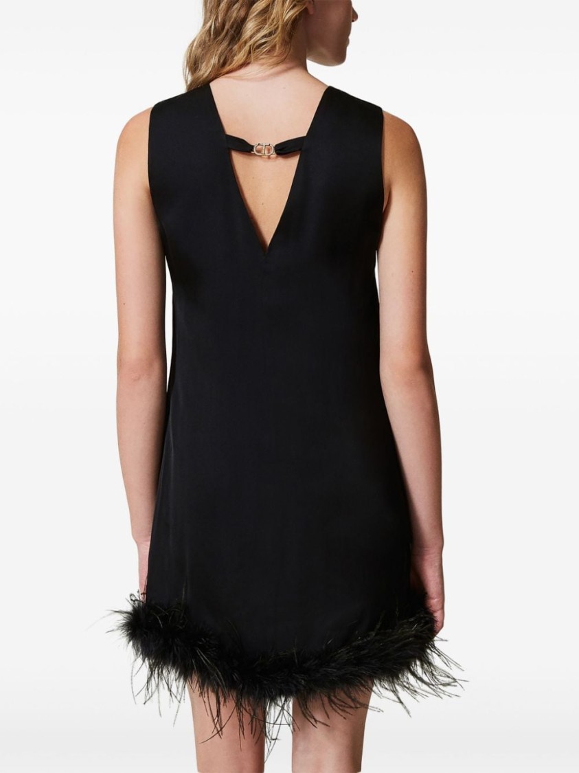 Shop Twinset Twin-set Sleeveless Black Dress With Feather Detail