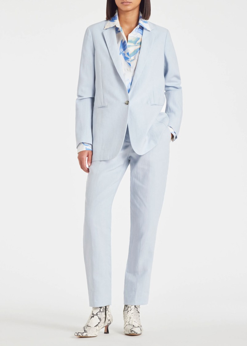 Paul Smith Pale Blue Linen Blazer With One-button Closure In White