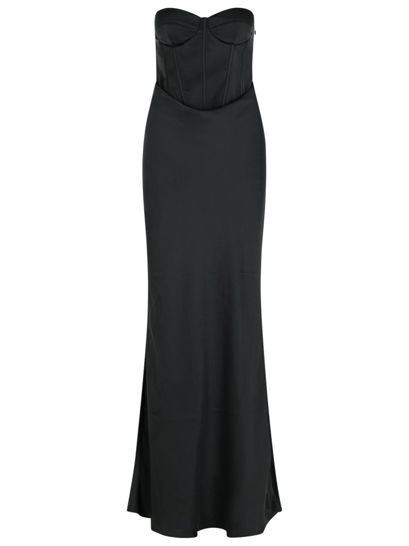 Rotate Birger Christensen Rotate Strapless Black Evening Dress With Fitted Bodice And Flowing Skirt In Black