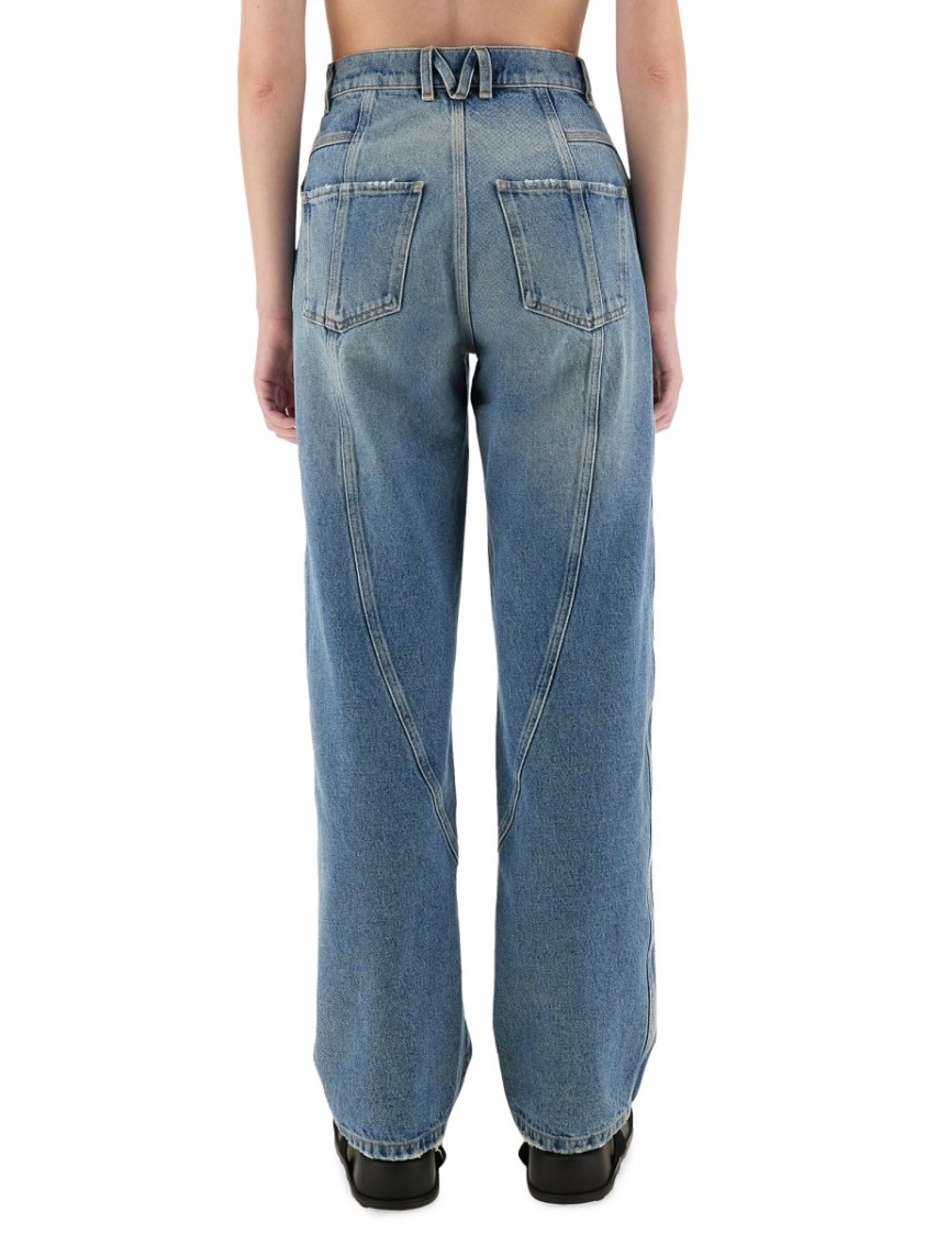 Moschino High-rise Distressed Five-pocket Trousers With Belt Loops In Blue
