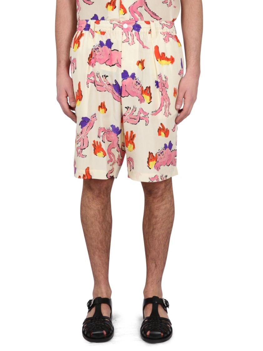 Marni Multicolor Printed Silk Bermuda Shorts