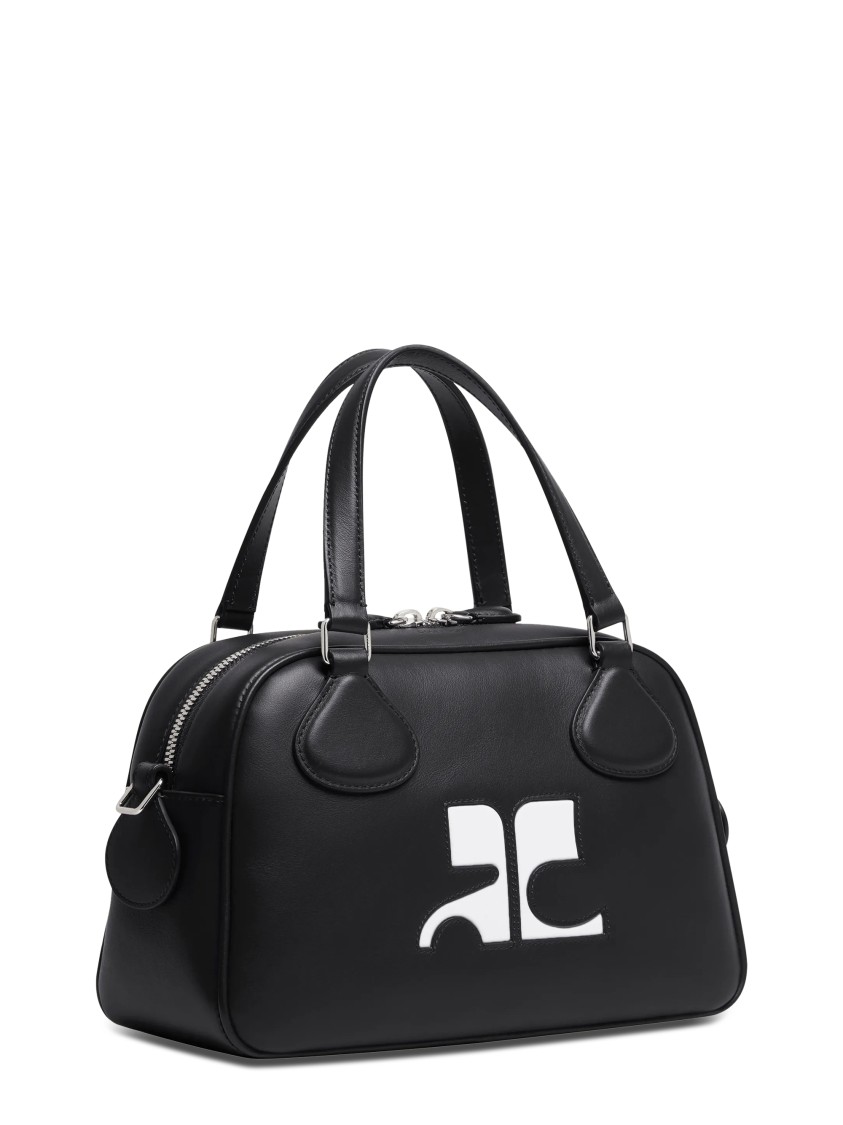 Courrèges Structured Black Bowling Bag With Versatile Carrying Options In Black
