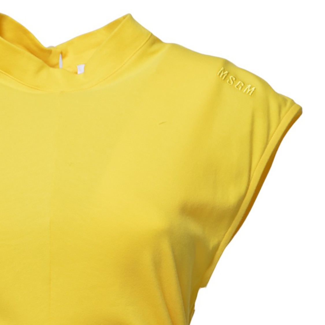 Shop Msgm Long Yellow Cotton Dress With Pleated Details