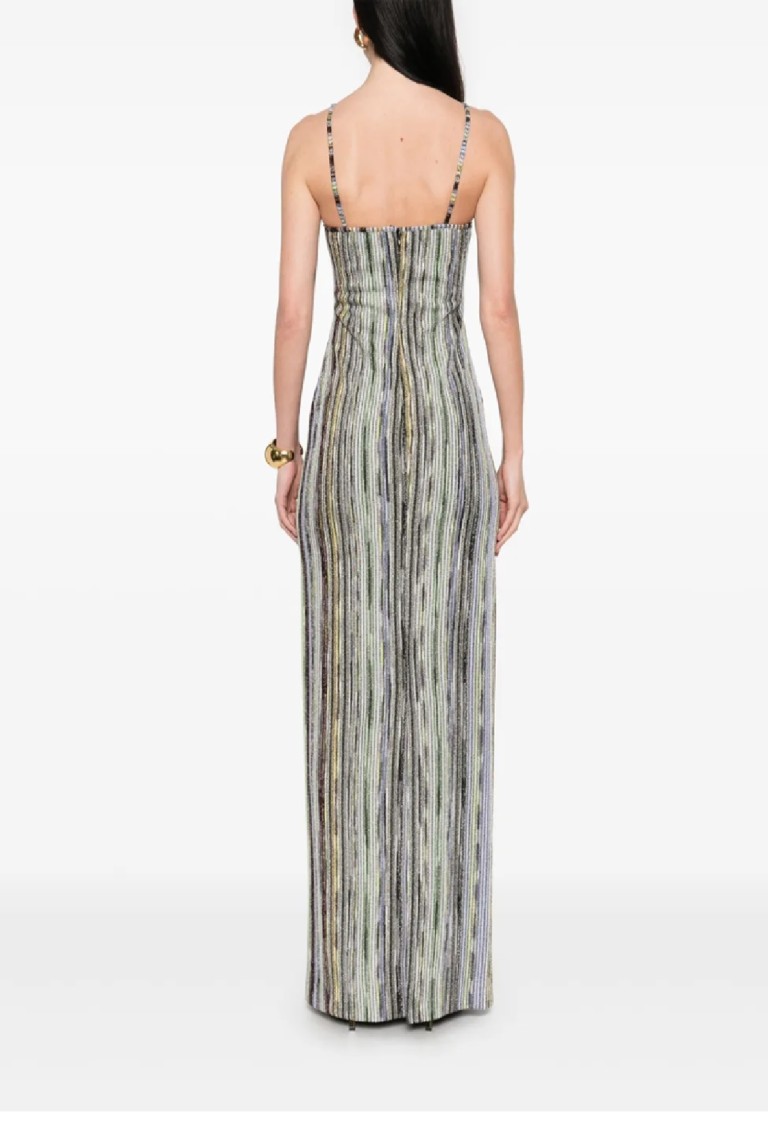 Shop Missoni Long Dress With Vibrant Striped Pattern In Grey