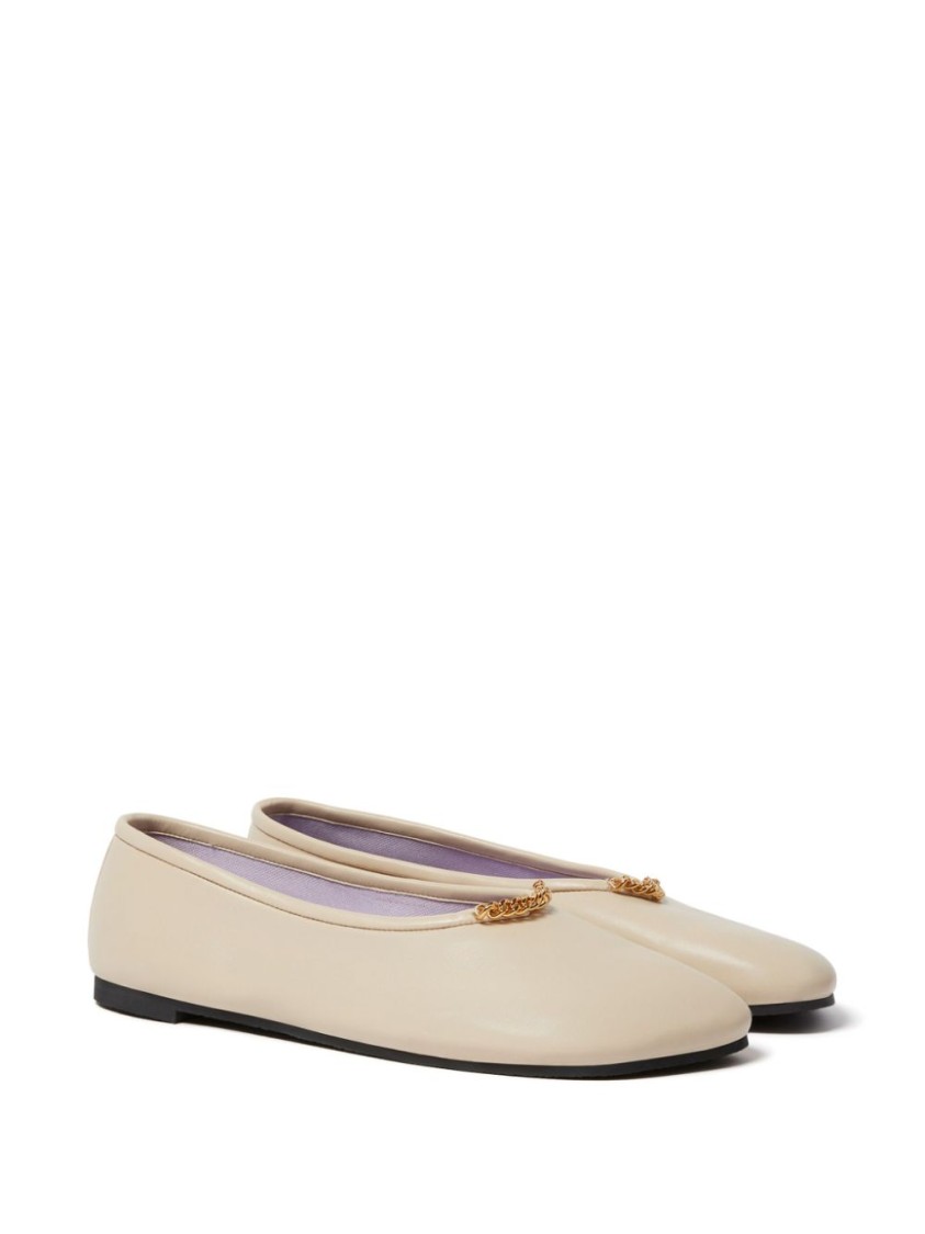 Stella Mccartney Rounded Toe Flats With Subtle Chain Detail In Neutrals
