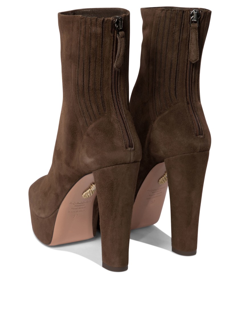 Aquazzura Plateau Ankle Boots With Heel In Brown