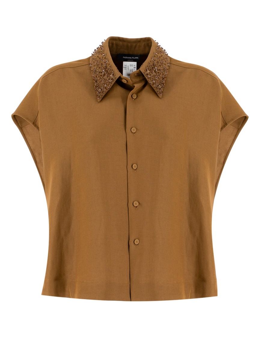 Fabiana Filippi Cropped Blouse With Embroidered Collar And Button-down Front
