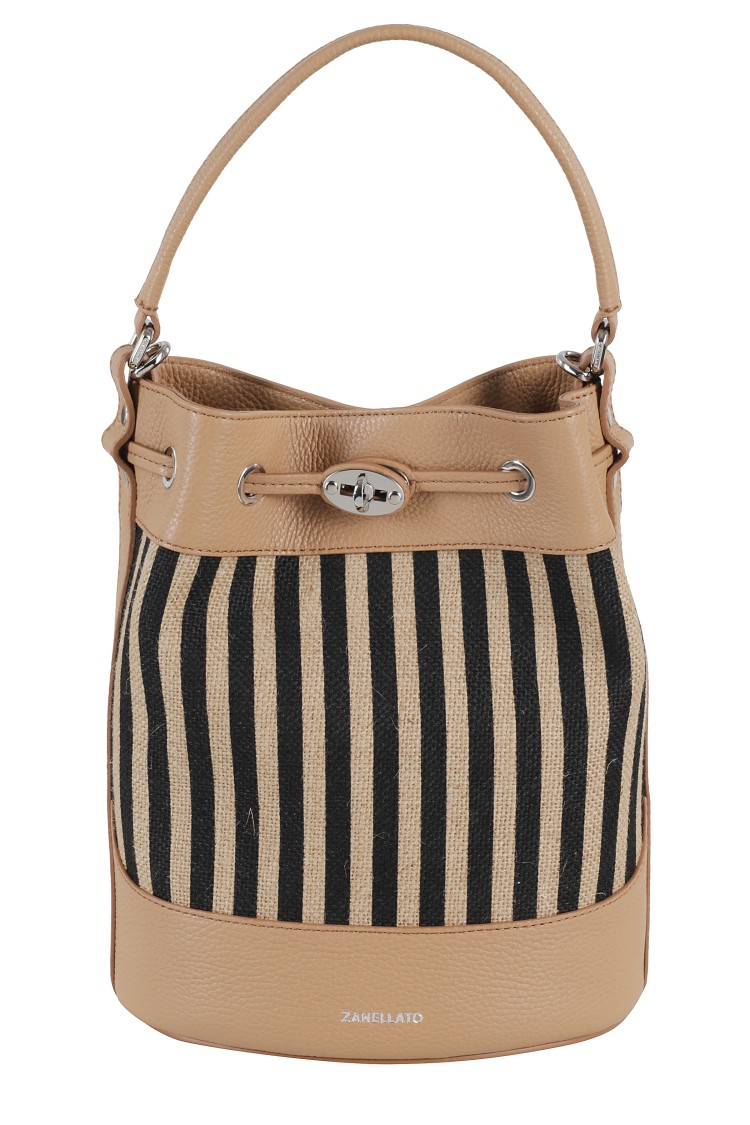 Zanellato Striped Wicker Bucket Bag With Leather Accents
