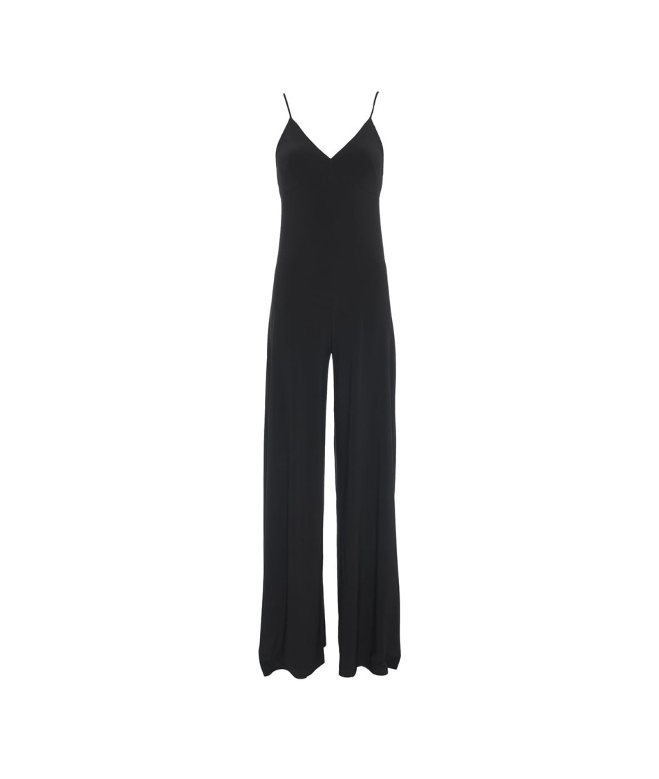 Shop Norma Kamali Wide Leg Jumpsuitstraps And V-neckline In Black