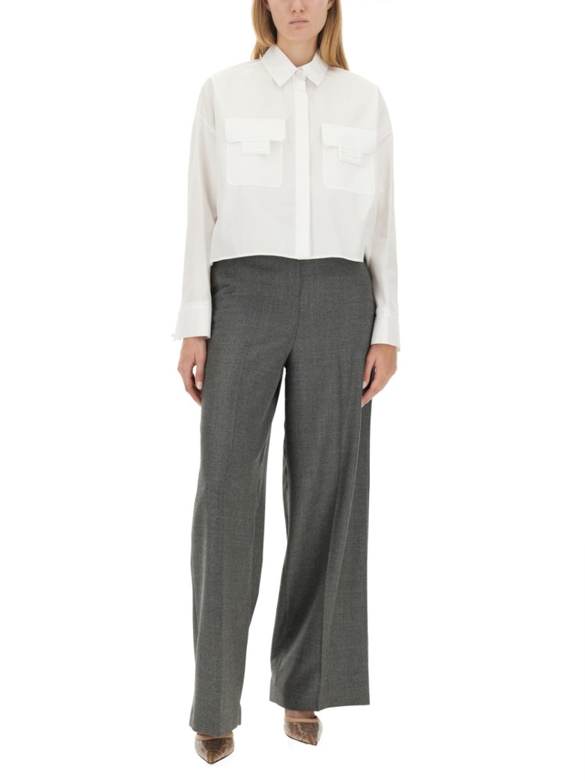 Fendi Wide Leg Wool Pants In Grey