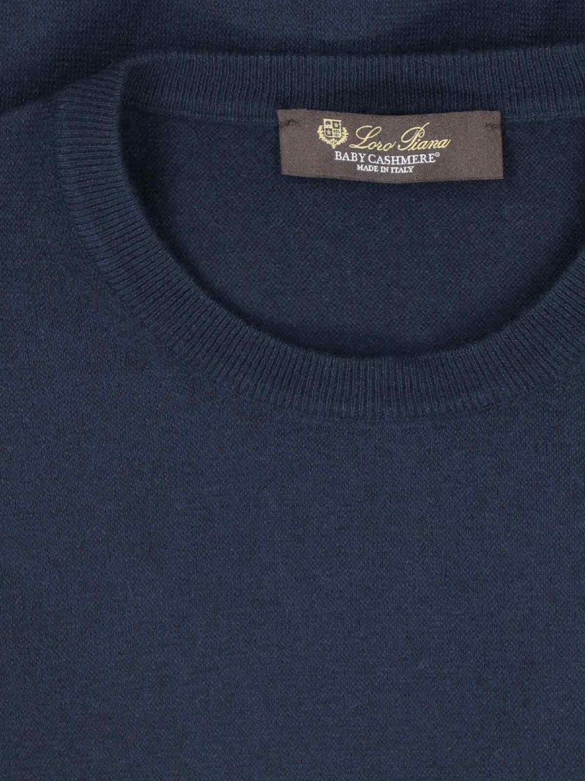 Loro Piana Ribbed Crewneck Sweater With Long Sleeves In Blue
