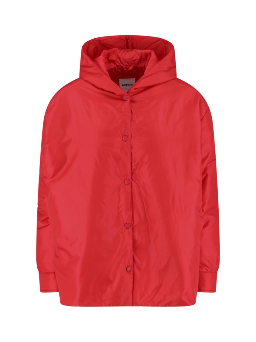 Aspesi Hooded Snap-button Coat In Red