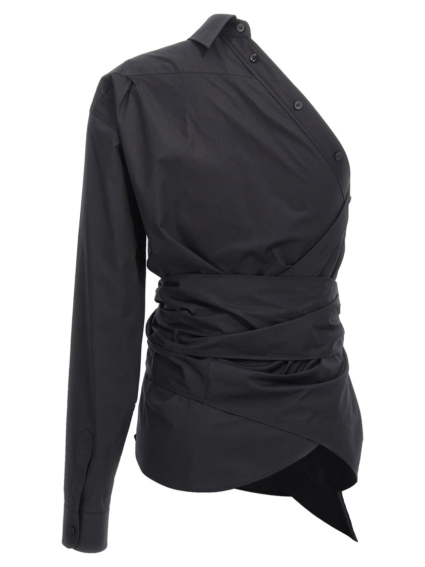 Moschino Asymmetric One-shoulder Shirt With Tailored Sash Detail In Black