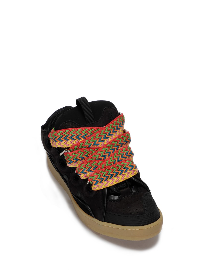 Shop Lanvin Black Curb Leather Sneakers