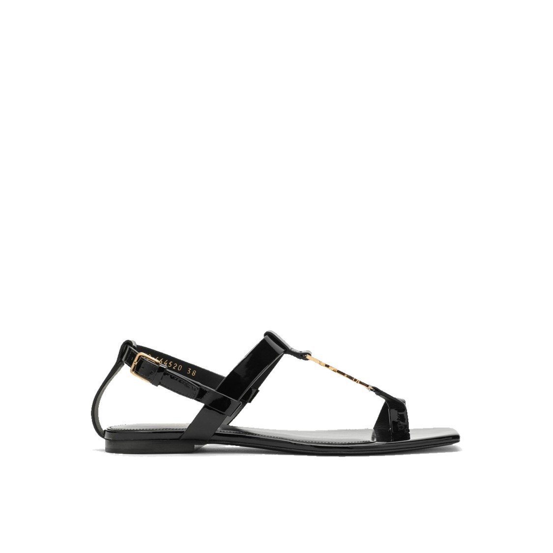Shop Saint Laurent Cassandre Flat Sandals With Patent Finish In Black