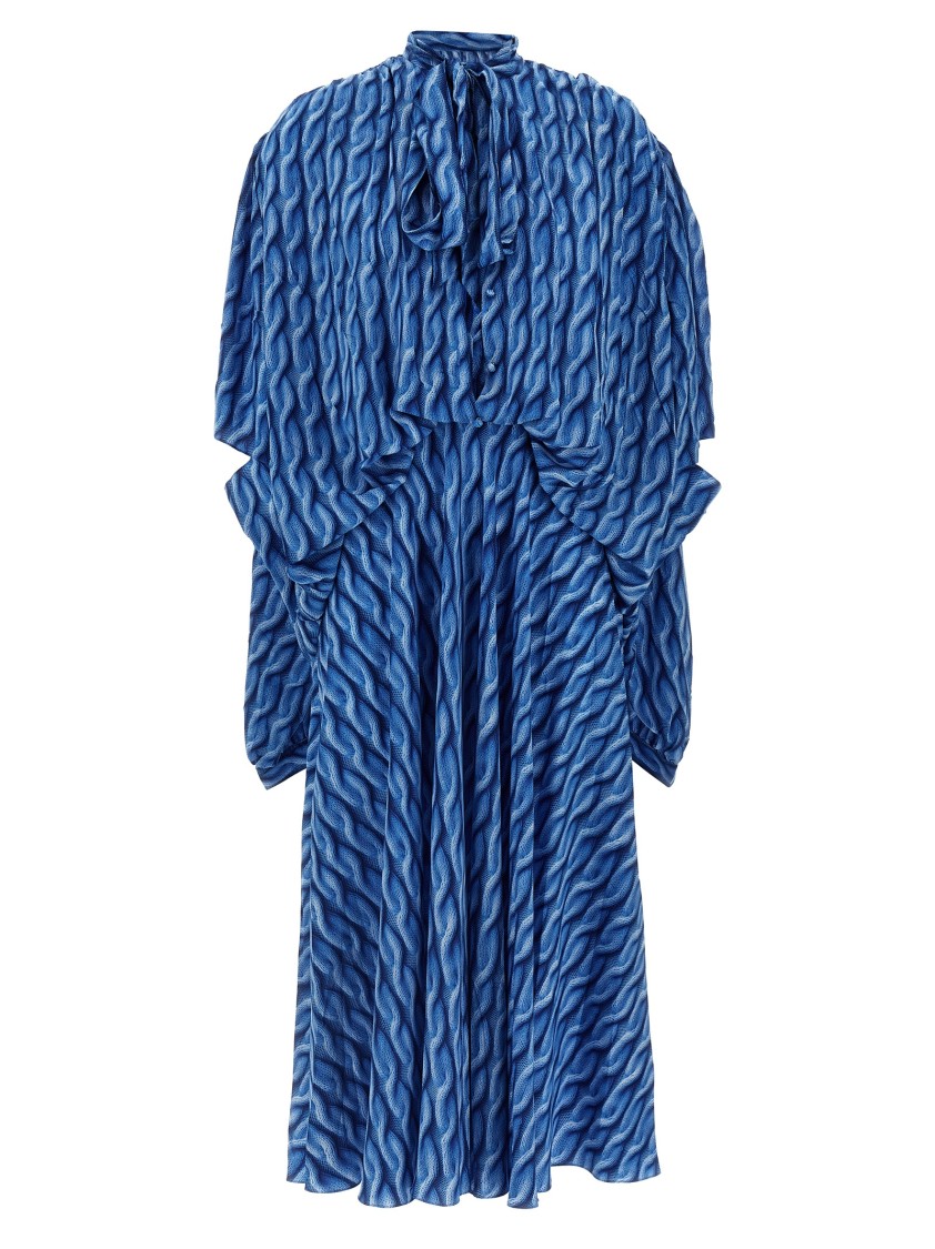 Balenciaga Patterned Drape Midi Dress In Blue