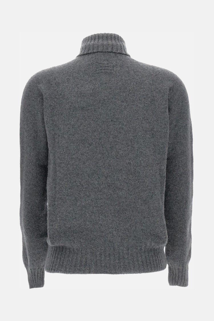 Drumohr Ribbed Turtleneck Sweater In Lambswool In Gray