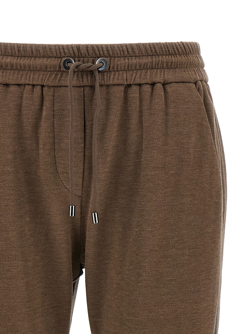 Brunello Cucinelli Cotton-silk Blend Joggers With Side Monile Detail In Brown