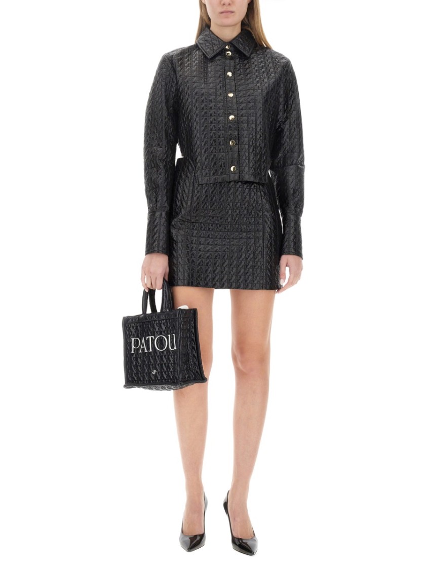 PATOU PATOU CROPPED BLACK JACKET WITH TEXTURED PATTERN