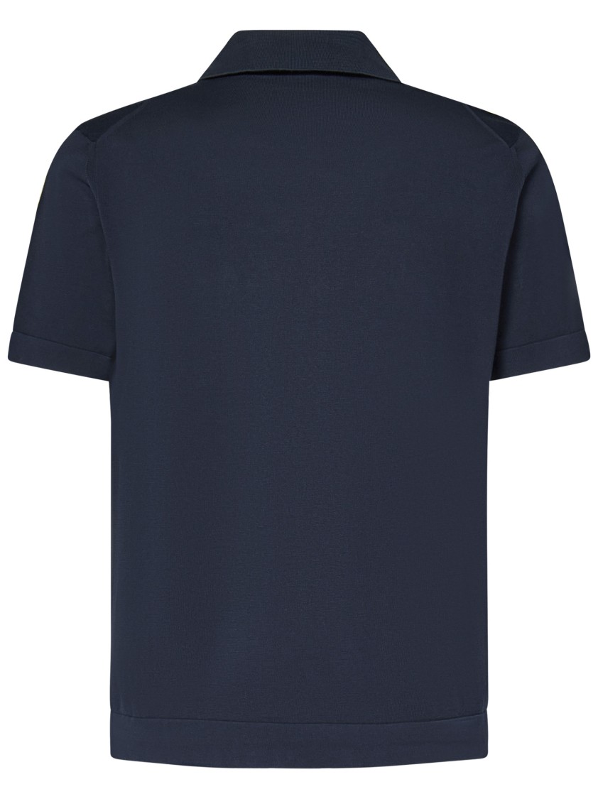 Drumohr Frosted Navy Bowling Shirt With Chest Patch Pocket In Blue