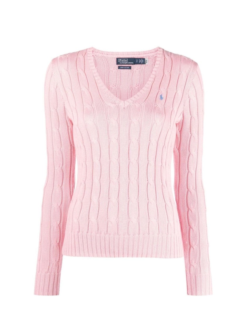 Polo Ralph Lauren Embroidered-logo Cable-knit Jumper In Pink