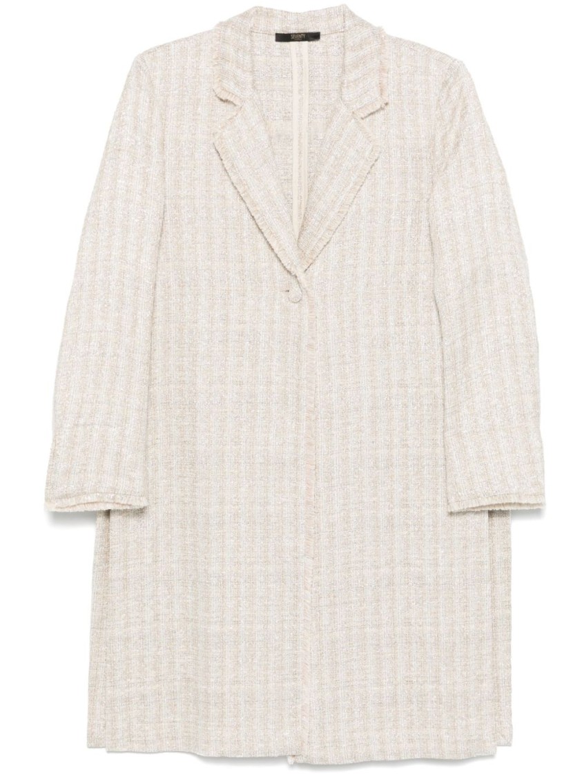 Seventy Textured Long Coat With Notched Collar In White