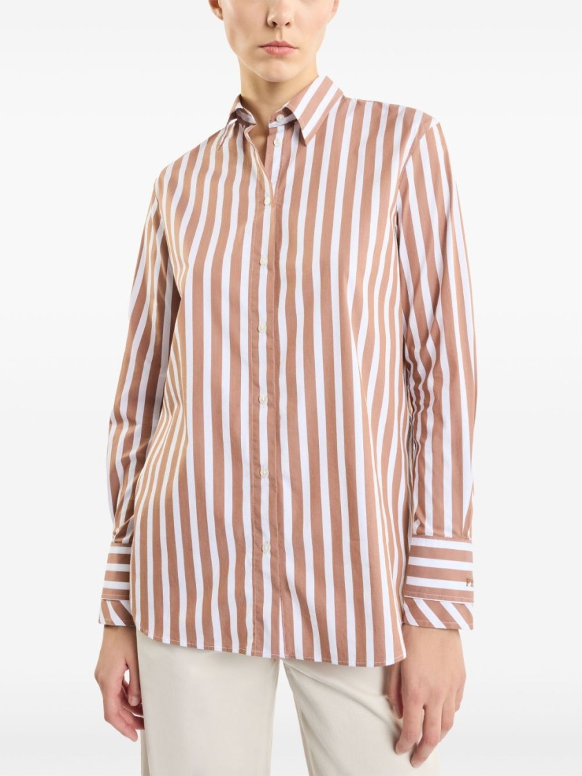 Fay Brown Striped Shirt With Button-down Front In Brown