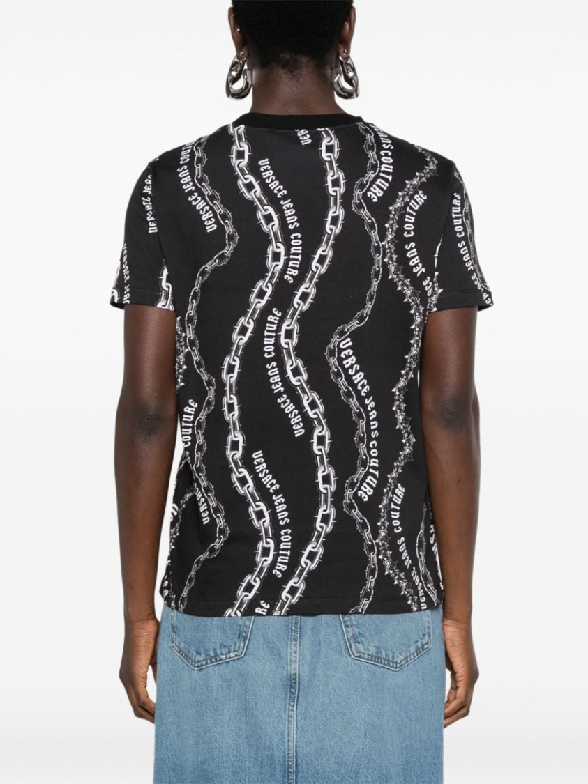 Shop Versace Jeans Couture Black T-shirt With Bold Chain Pattern